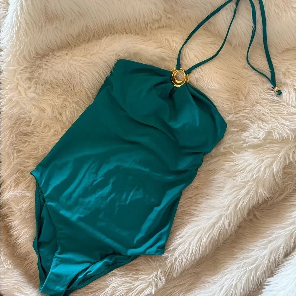 NWT Emerald Green Halter One-Piece Swimsuit